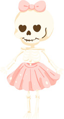 Cute Coquette Skeleton Clipart, Pastel Halloween PNG, Girly Skeleton with Bow, Kawaii Skull Illustration, Pink Aesthetic Spooky