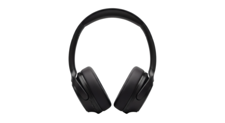 Sleek black wireless headphones showcase modern design, ideal for audio listening experiences with immersive comfort on a stark black background.