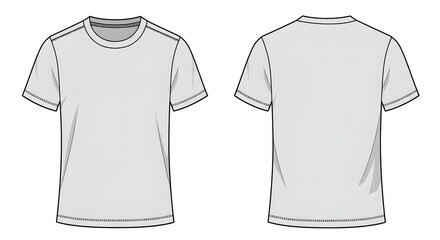 Front and back view of a plain white t-shirt with short sleeves, presented on a white background. Blank T Shirt color white template front and back view on white background. t-shirt