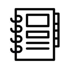 Black outline of a spiral notebook with dividers on the right. Editable stroke icon. Vector illustration