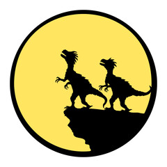 2 Velociraptor Moon Night Cliff Mountain Raptor Silhouette Team