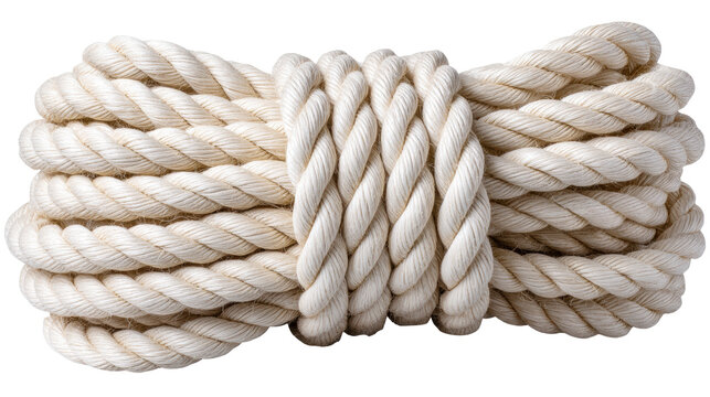 Isolated on transparent background natural rope coil with twisted fiber texture in soft light