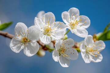 Obraz premium Closeup Blooming Spring Flowers Against Blue Sky