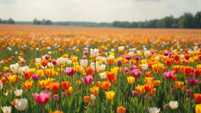 A colorful field of flowers in bloom