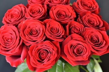 Closeup Vibrant Red Roses Bouquet Romantic Flowers