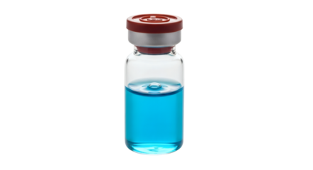 Single vial containing blue vaccine, isolated on black, shining brightly for medical pharmaceutical stock images.