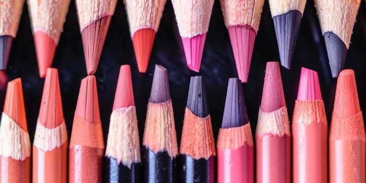 A close-up of a row of colored pencils, with a black background. - Powered by Adobe