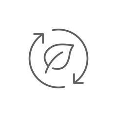 Biodiversity icon. Simple outline style. Ecology featuring a leaf encircled by arrows, sustainability, nature, ecological practices concept. Thin line symbol. Vector isolated design. Editable stroke