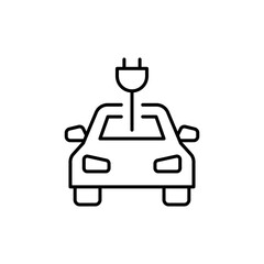 Electric car icon. Simple outline style. Eco friendly, front car with plug, green energy, nature, environment, ecology, technology concept. Thin line symbol. Vector isolated design
