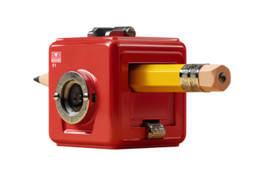 Pencil Sharpener with Pencil Inserted, Side View, Isolated on Transparent Background.png
