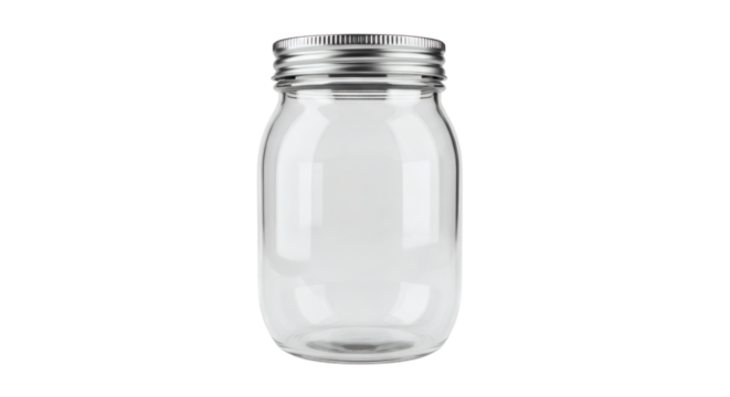 Empty glass jar with metal lid perfectly centered on a black background, waiting for filling and sealing
