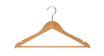 Simple light wood coat hanger isolated against black backdrop showcasing minimalist design and organization potential.