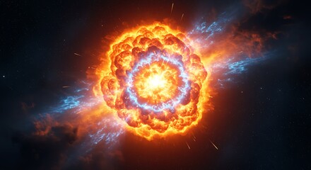 Fototapeta premium Burning Fireball Explosion in Space