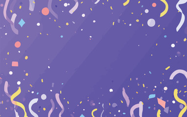 A vibrant background featuring purple hues adorned with colorful confetti, streamers, and geometric shapes, perfect for celebrations and joyous events.