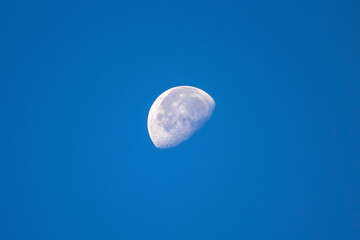 Moon illuminated in a clear sky during late afternoon hours in autumn