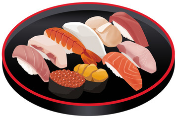 寿司桶の寿司セット イラスト