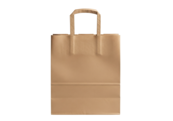 Empty Shiny Gold Paper Shopping Bag with Handles on Transparent Background