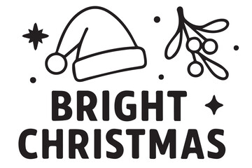 Vector detailed artwork showing Bright Christmas holiday theme, designed in minimalistic black and white, accentuated with clean black outline for decorative clarity.