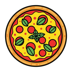 Delicious Pepperoni Pizza Topped With Fresh Basil And Tomato Slices On A Round Crust