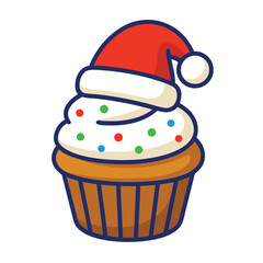 Christmas Cupcake with Santa Hat Vector Illustration