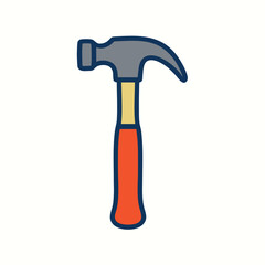 hammer with wooden handle in flat cartoon style