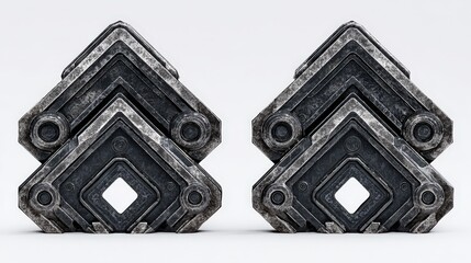 Two Abstract Geometric Structures In Dark Gray