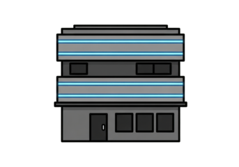 Modern Architectural Building Design with Grey Walls and Blue Accent Lines Featuring Horizontal Stripes