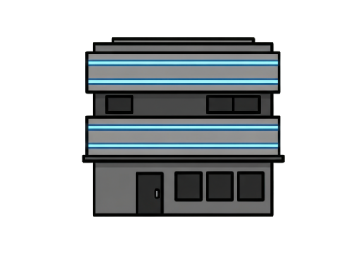 Modern Architectural Building Design with Grey Walls and Blue Accent Lines Featuring Horizontal Stripes