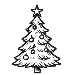 Vector detail elegant of a Christmas tree in graceful black and white style, beautifully designed with bold black outline emphasizing festive decoration.