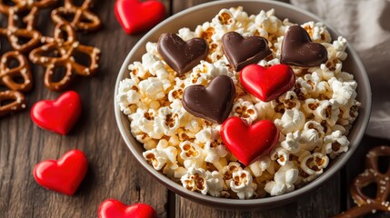 Heart-Shaped Treats and Popcorn Bowl for Celebrations and Events