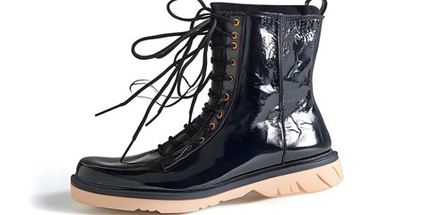 Stylish Black Patent Leather Lace-Up Platform Boots