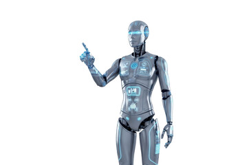 Futuristic Android Robot Gesturing with Digital Features and Interactive Technology