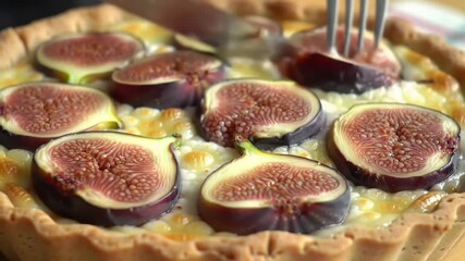 Homemade fig and cheese tart sliced close up - Powered by Adobe