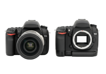 Digital DSLR Cameras Displaying Front and Back Views on Transparent Background
