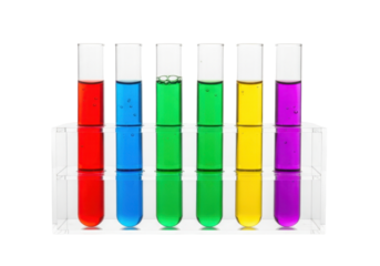 Colorful Liquids in Test Tubes on a Clear Stand for Laboratory Experiment