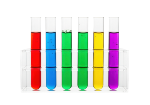 Colorful Liquids in Test Tubes on a Clear Stand for Laboratory Experiment