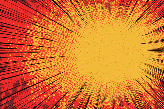 Bright bursts of yellow and red lines radiate outwards, creating a dynamic explosion effect. This colorful design is perfect for graphic projects, adding energy and excitement to any composition.