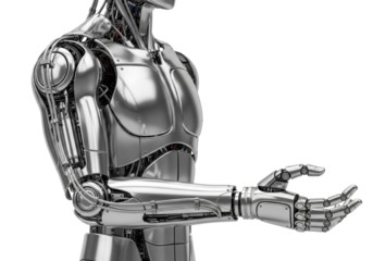 Futuristic Metallic Robot With Articulated Arms in Dynamic Gesture