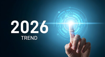 2026 White Number with Pointing Finger and Blue Digital Element