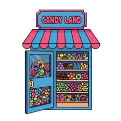 Colorful Candy Shop Display With Lollipops And Sweets Against A Transparent Background