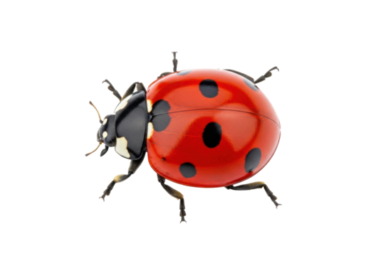 Detailed Close-up of a Vibrant Red Ladybug with Black Spots on a Transparent Background