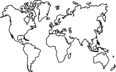 Obraz premium World Map Outline Vector Illustration Black and White Hand-Drawn Continent Borders