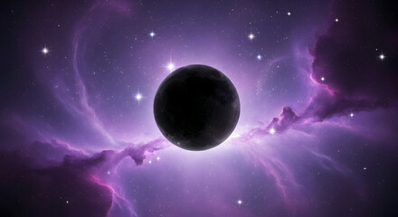Obraz premium Dark Planet with Purple Nebula and Twinkling Stars in Space Background