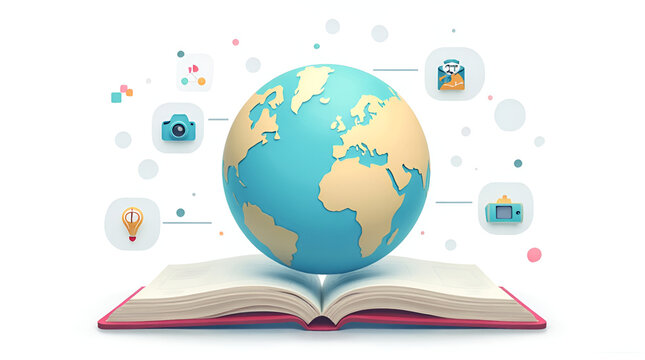 Global Education and Digital Technology Concept with Earth and Open Book