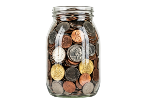 Coins in a Glass Jar Representing Savings and Investment Strategy