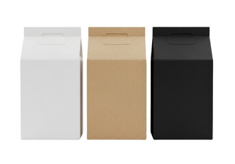 Set of Three Blank Packaging Boxes in Black White and Gold on Transparent Background