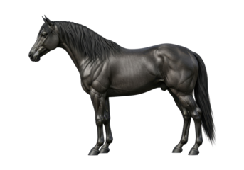 Detailed Black Horse in Profile Glistening Against a Transparent Background
