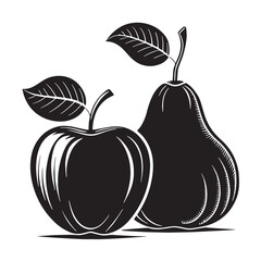 Black apple pear Silhouette Vector, High Quality Illustration on White Background