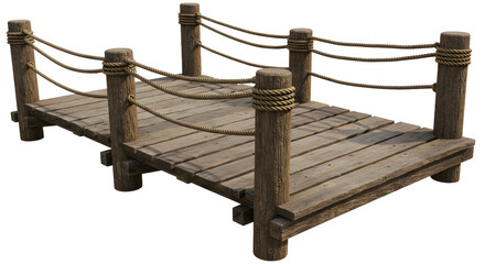 Obraz premium Rustic wooden bridge with rope detailing, perfect for scenic landscapes or travel themes