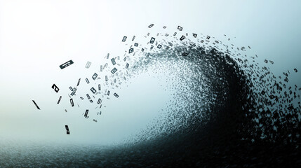 abstract wave of numbers turning into falling arrow silhouette in fog data uncertainty theme illustration concept scene visual for commercial design use high detail quality stock image illustration